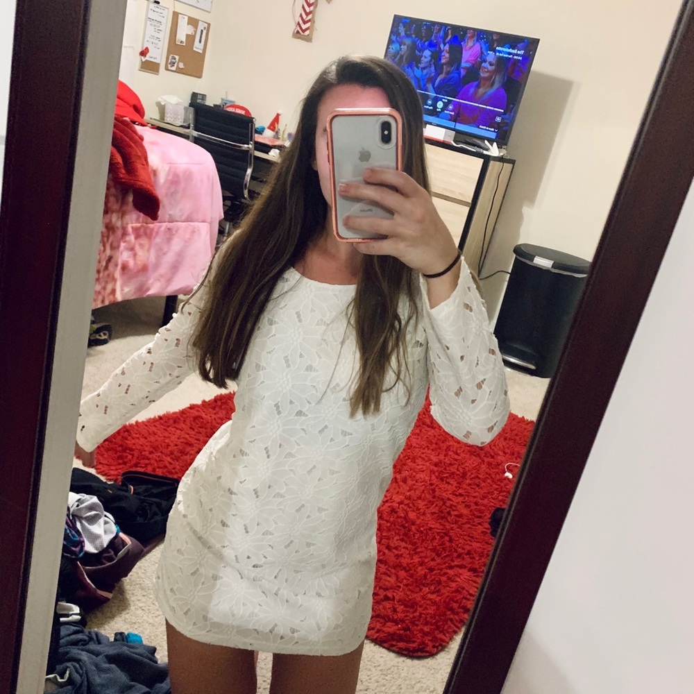 Addie Lace White Long Sleeve Dress